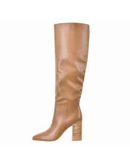 Pull On Chunky Block Heels Knee High Boots