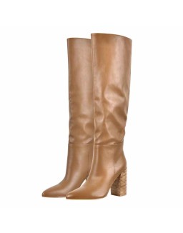 Pull On Chunky Block Heels Knee High Boots