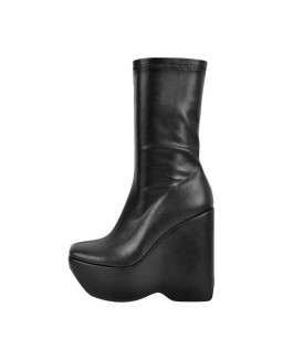 Black Platform Zip Up Mid-Calf Boots