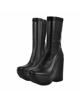 Black Platform Zip Up Mid-Calf Boots