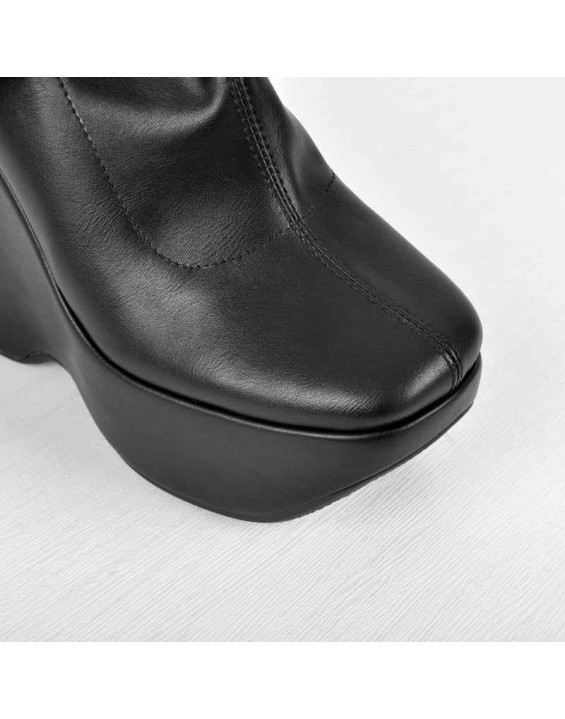 Black Platform Zip Up Mid-Calf Boots