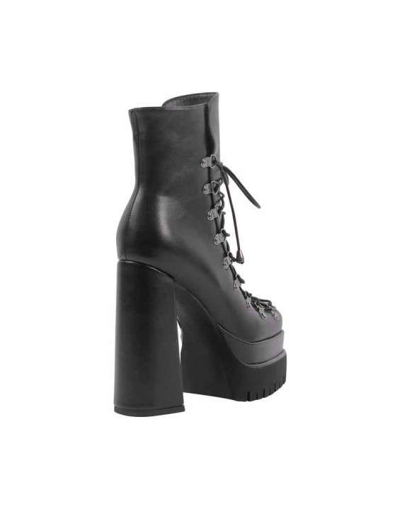Black Double Platform Side Zipper Lace-up Ankle Boots