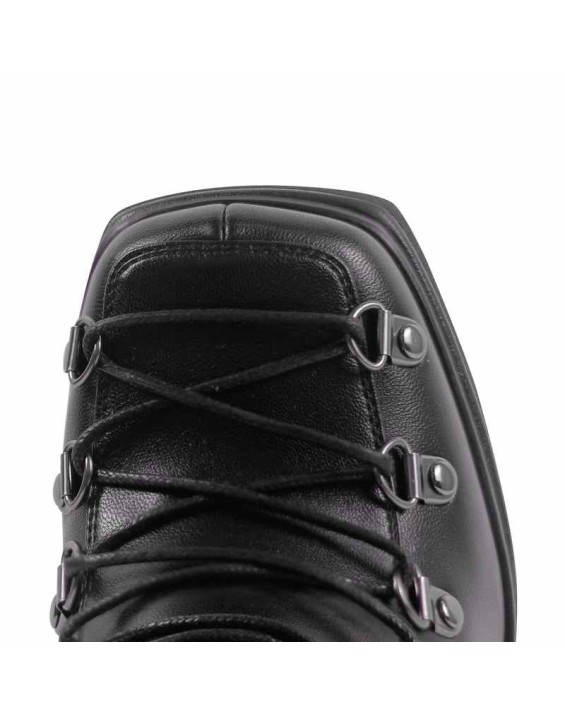 Black Double Platform Side Zipper Lace-up Ankle Boots