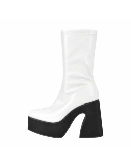 White Chunky Heel Side Zipper Boots