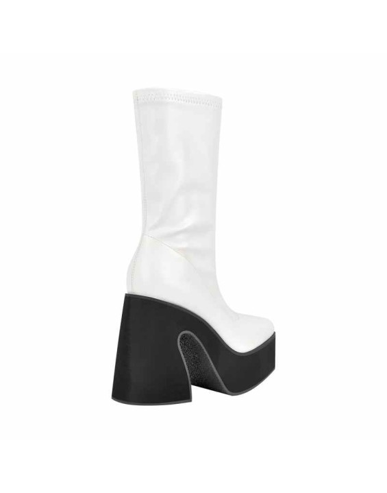 White Chunky Heel Side Zipper Boots