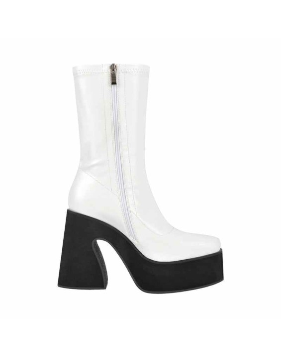 White Chunky Heel Side Zipper Boots