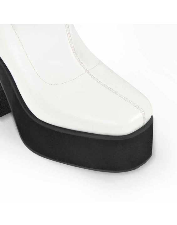 White Chunky Heel Side Zipper Boots