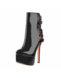 Black Strap Pointed Toe Stilettos Ankle Boots
