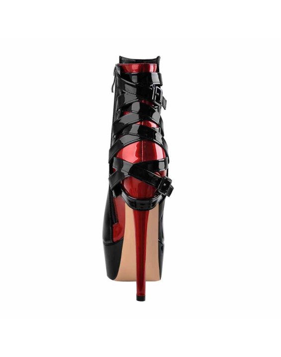 Black Strap Pointed Toe Stilettos Ankle Boots