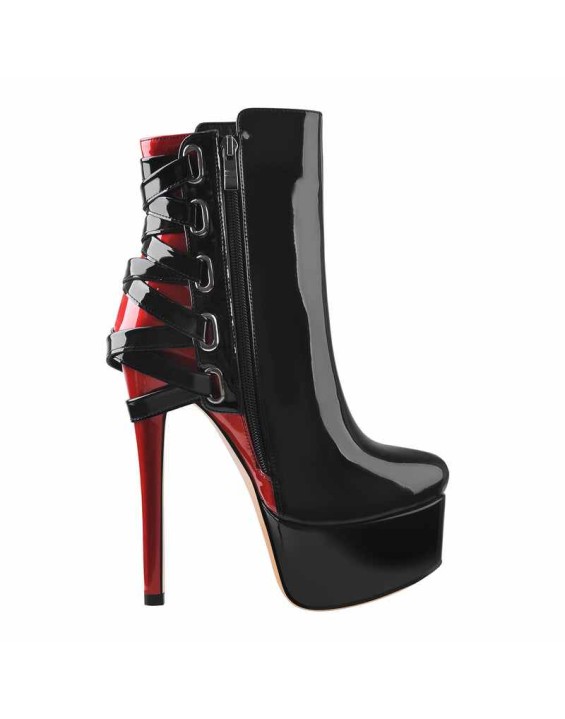 Black Strap Pointed Toe Stilettos Ankle Boots