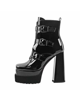 Double Platform Strap Buckle Ankle Boots