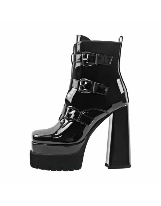 Double Platform Strap Buckle Ankle Boots