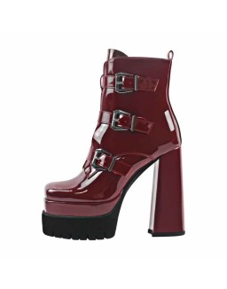 Double Platform Strap Buckle Ankle Boots