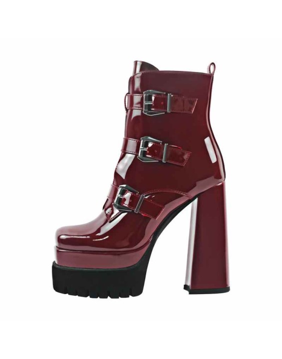 Double Platform Strap Buckle Ankle Boots