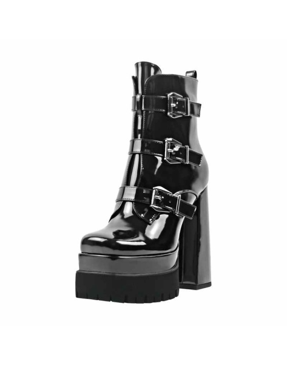 Double Platform Strap Buckle Ankle Boots