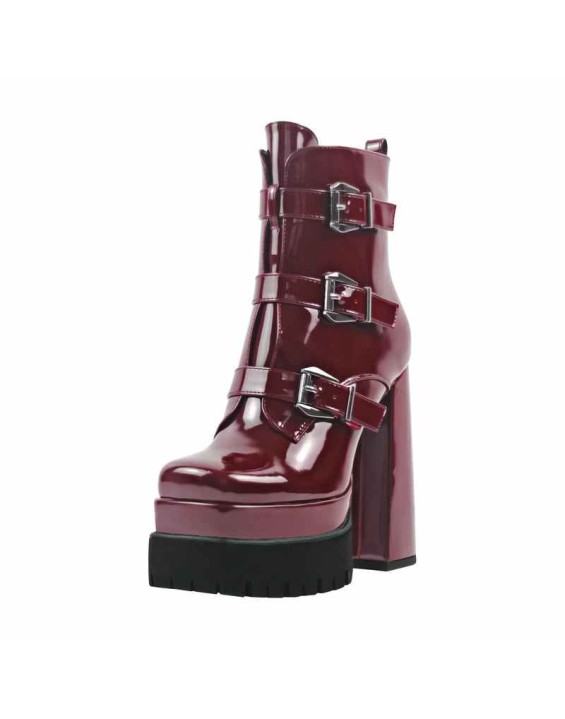 Double Platform Strap Buckle Ankle Boots