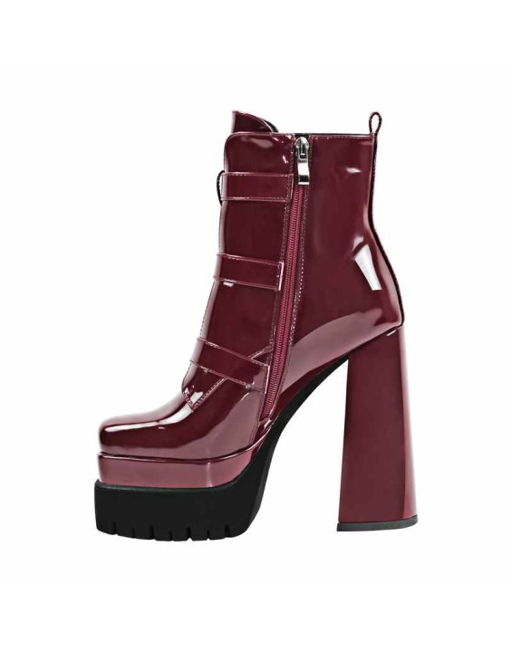 Double Platform Strap Buckle Ankle Boots