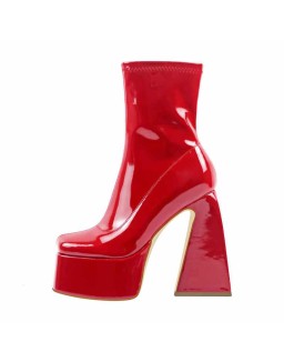 Square Toe Platform Side Zipper Ankle Boots