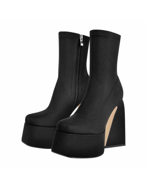 Square Toe Platform Side Zipper Ankle Boots