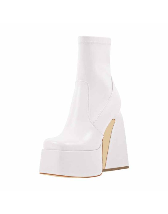 Square Toe Platform Side Zipper Ankle Boots