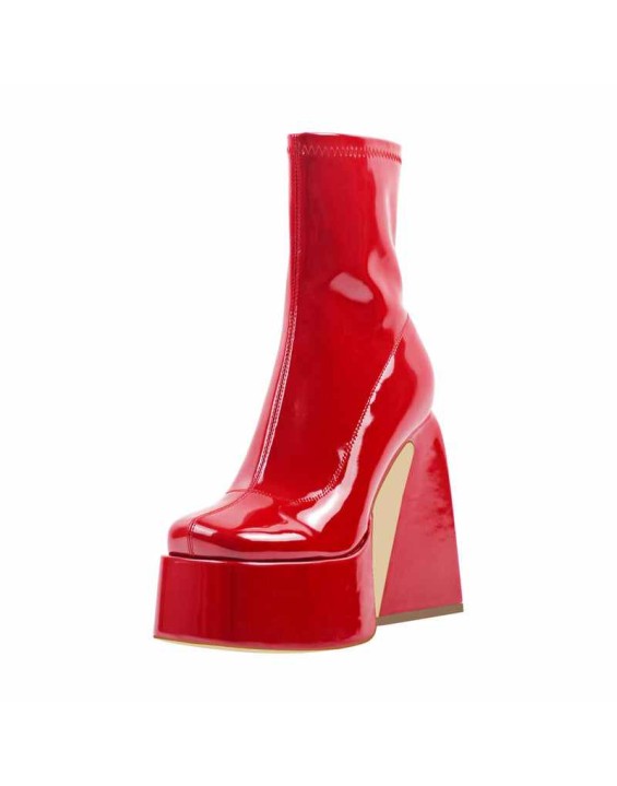 Square Toe Platform Side Zipper Ankle Boots