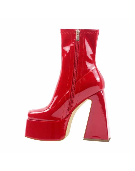 Square Toe Platform Side Zipper Ankle Boots