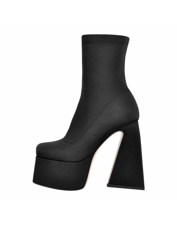 Square Toe Platform Side Zipper Ankle Boots