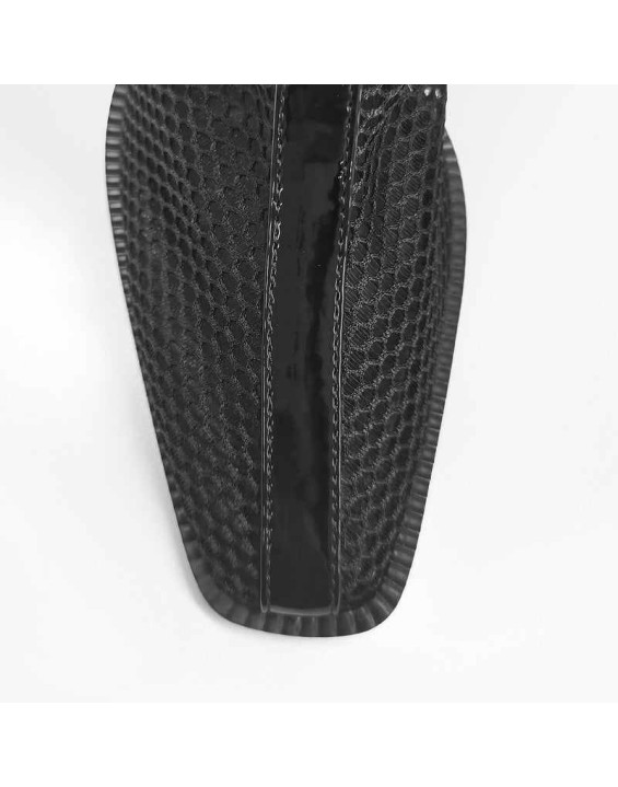 Black Mesh Square Toe Thigh High Boots