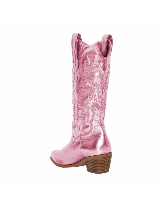 Pink Embroidered Mid-Calf Western Boots