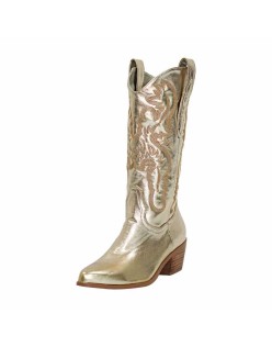Gold Embroidered Mid-Calf Western Boots