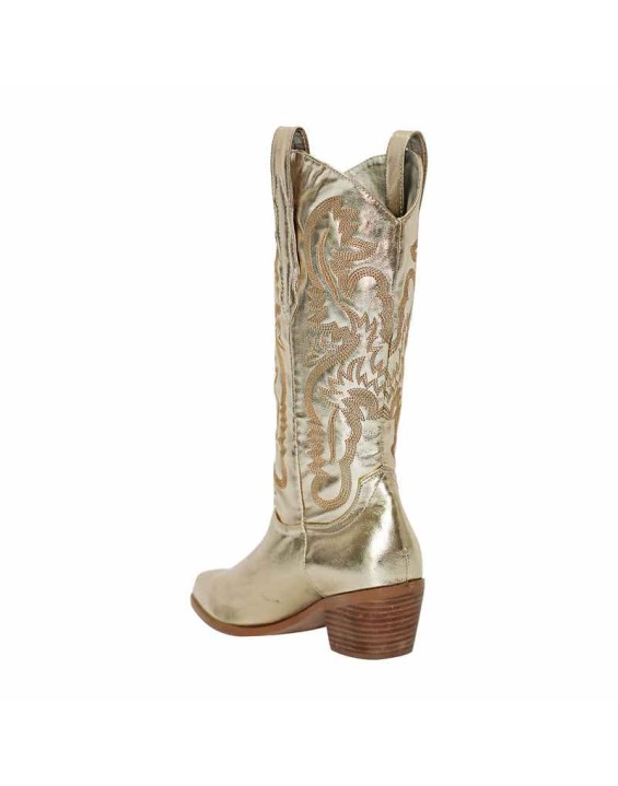 Gold Embroidered Mid-Calf Western Boots