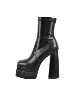 Double Platform Zipper Chunky Heel Ankle Boots