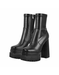 Double Platform Zipper Chunky Heel Ankle Boots