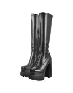 Double Platform Chunky Heel Knee High Boots