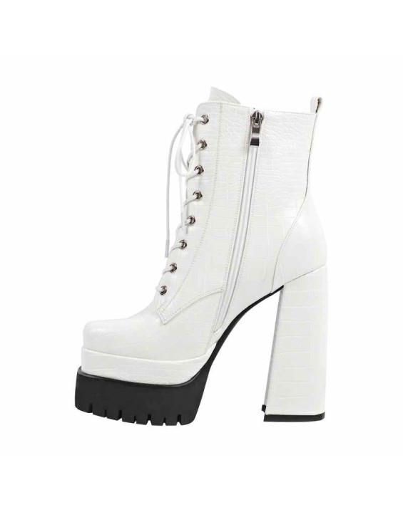 Double Platform Lace-up Side Zipper Boots