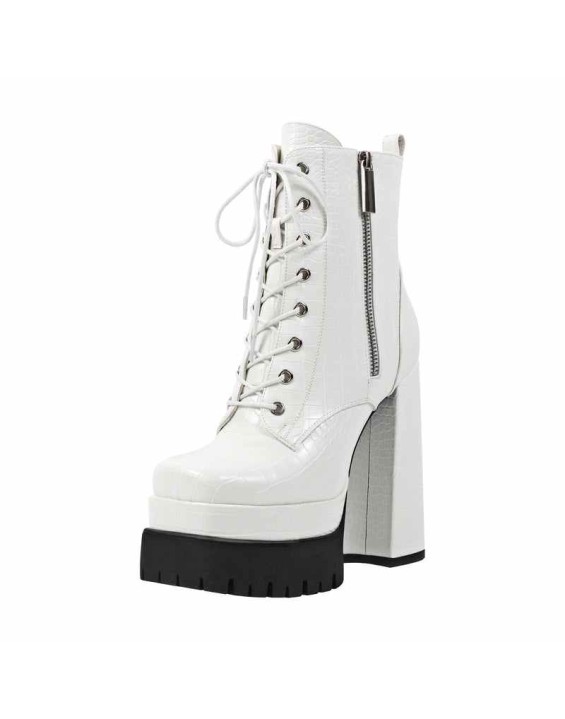 Double Platform Lace-up Side Zipper Boots