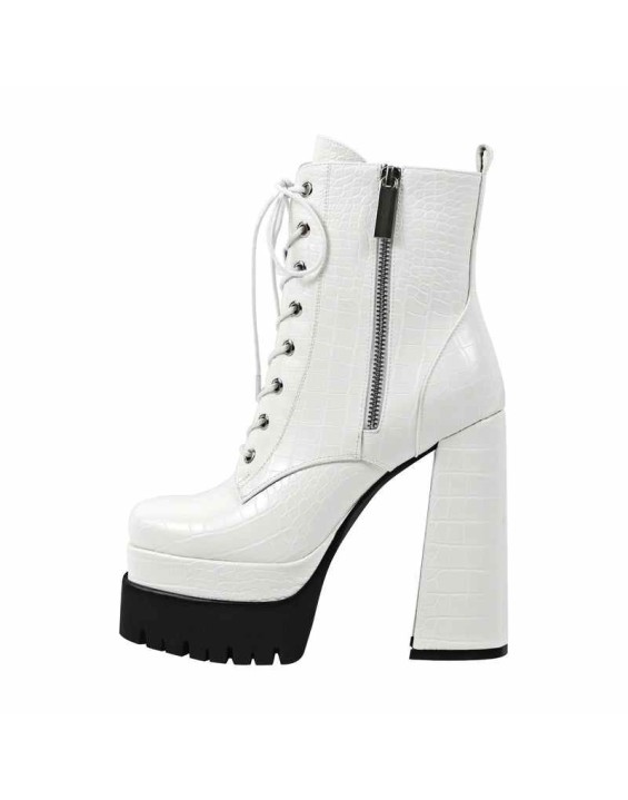 Double Platform Lace-up Side Zipper Boots