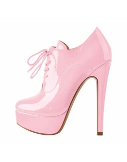 Pink Platform Lace-up Stiletto Ankle Boots