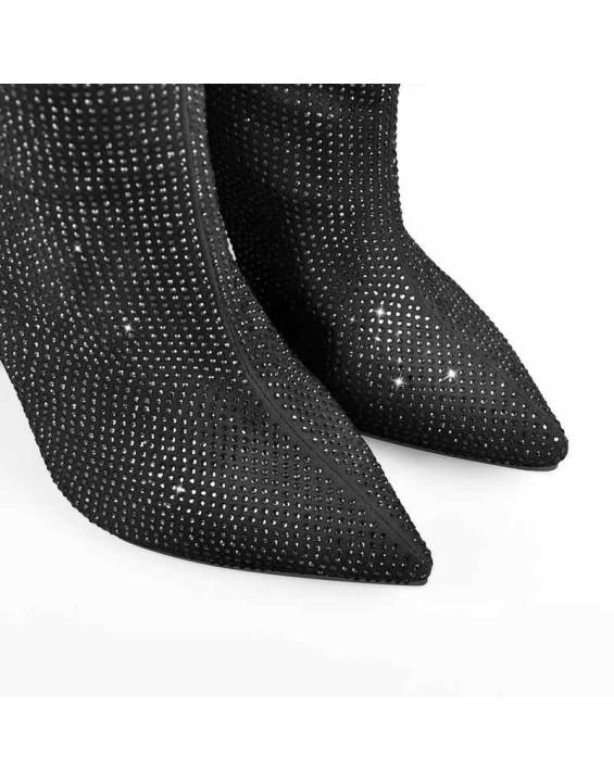 Pointed toe Chunky Heels Rhinestone Knee High Boots