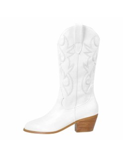 Mid-Calf Embroidered Pull On Western Boots
