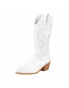 Mid-Calf Embroidered Pull On Western Boots