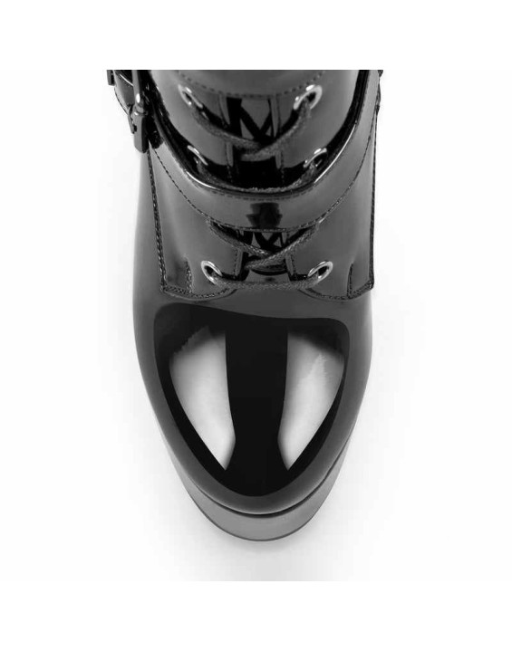Black Patent Leather Platform Lace Up Knee High Boots