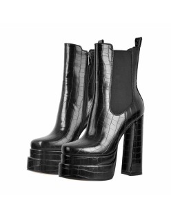 Platform Stone Pattern Short Ankle Boots