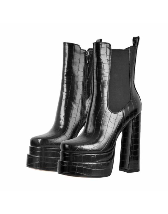 Platform Stone Pattern Short Ankle Boots