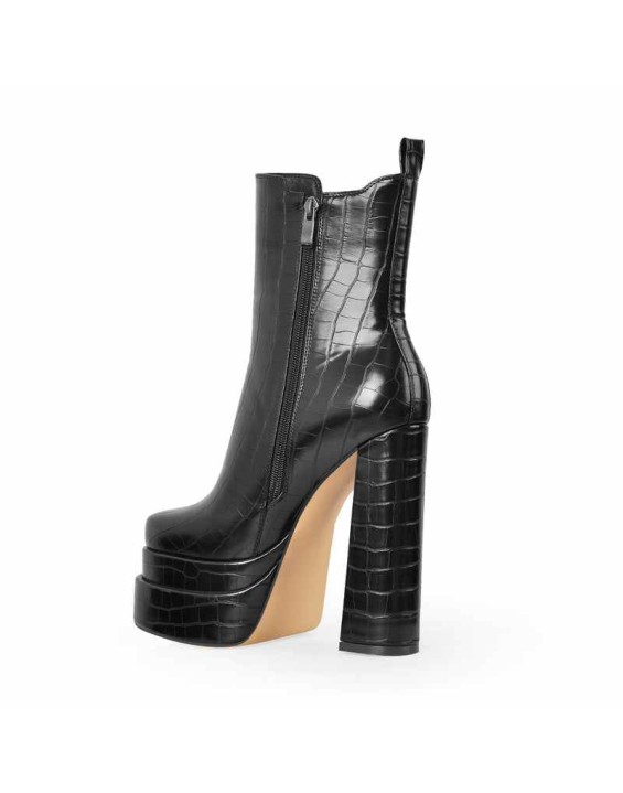 Platform Stone Pattern Short Ankle Boots