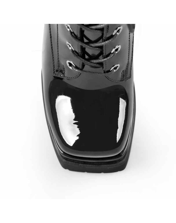 Black Lace up Zipper Chunky Ankle Boots