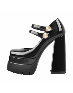 Square Toe Platform Chunky Mary Jane Pumps