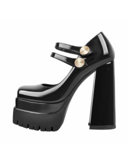 Square Toe Platform Chunky Mary Jane Pumps