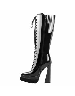 Double Platform Pointed Toe Lace-up Boots