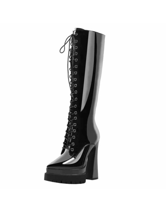 Double Platform Pointed Toe Lace-up Boots